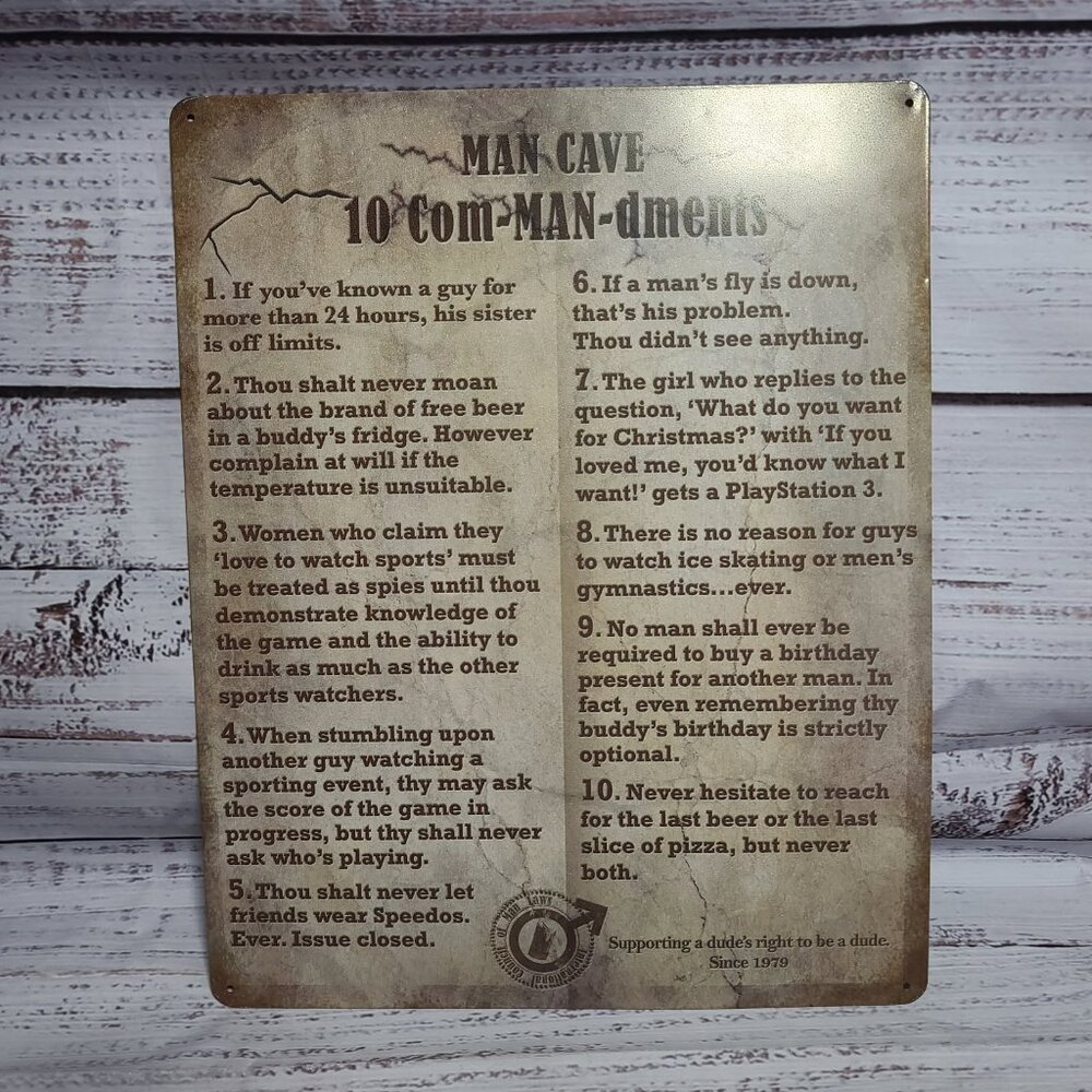 Sign of the Times Man Cave 10 Com-Man-dments Metal Sign - 12' x 15"